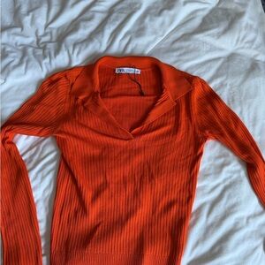 Zara Women's V-Neck Orange Sweater